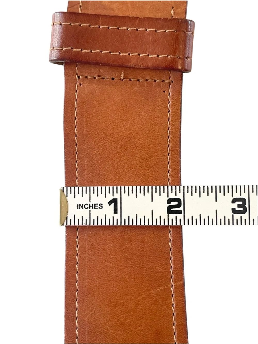 Cognac Brown Leather Wide Waist Belt Oversized D Buckle Size M